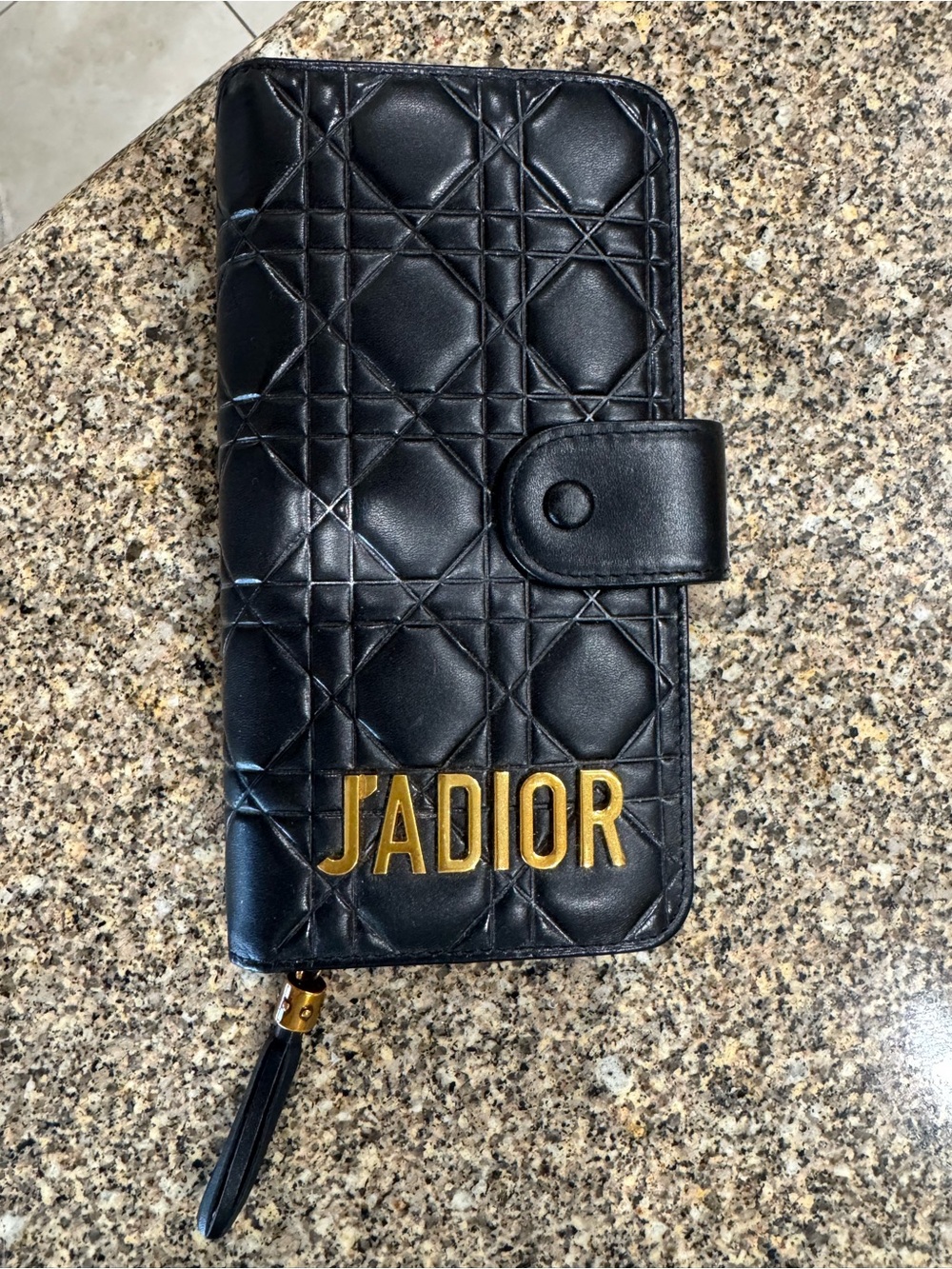 Dior Black Quilted J'Adior Gold Lettering Wallet Phone Case